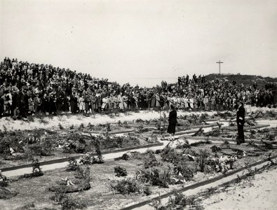 Herdenking gevallenen W.O. II, dodenherdenking op de Erebegraafplaats te Overveen. Aangekocht in 1977 van fotograaf C. de Boer. Identificatienummer 54-011187, NL-HlmNHA 1478 25900 K 38