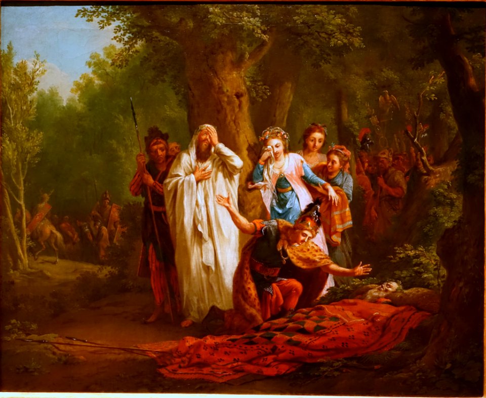 Hermann and Thusnelda before their Father's Corpse, by Johann Heinrich Tischbein the elder, Kassel, 1783, oil on canvas - Hessisches Landesmuseum Darmstadt - Darmstadt, Germany - DSC01180