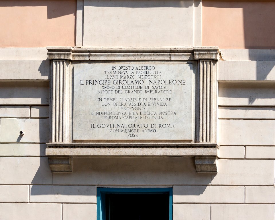 Here-died plaque Jérôme Napoléon 1891, Via del Babuino, Rome, Italy