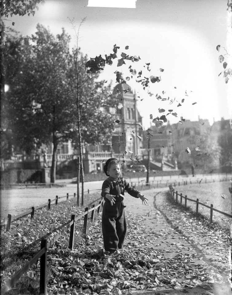 Herfst Kindje met bladeren in Vondelpark, Bestanddeelnr 904-2325