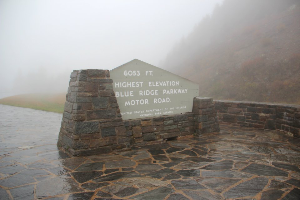 Highest point on Blue Ridge Parkway in rain, October 2016