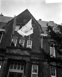 Hijsen van de nieuwe Surinaamse vlag in Den Haag tgv Statuutdag, Bestanddeelnr 910-8817