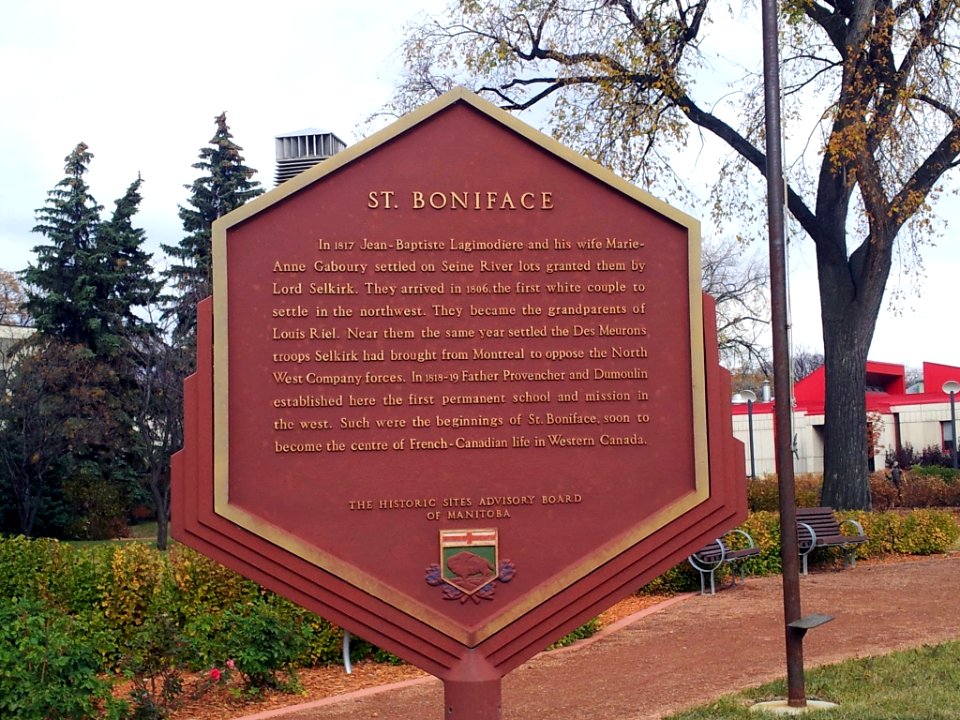 Historic Sites Advisory Board of Manitoba sign for St Boniface neighbourhood in Winnipeg, Manitoba
