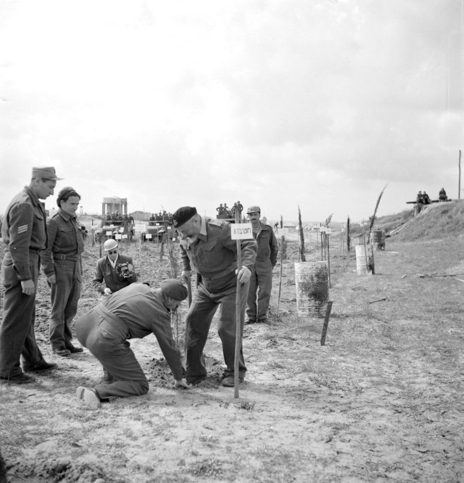 Het planten van bomen op 15 mei 1949 bij de de eerste verjaardag van Israels o…, Bestanddeelnr 255-1015