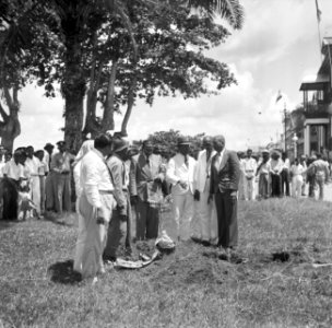Het planten van een boom aan de Waterkant in Paramaribo, Bestanddeelnr 252-6093
