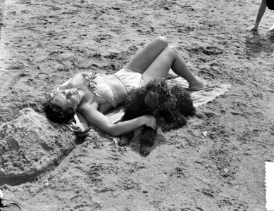 Hete dag aan het strand van Scheveningen. Schone slaapster, Bestanddeelnr 905-8776