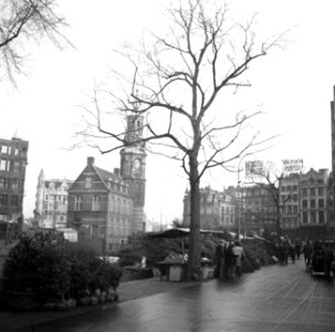 Het Singel in Amsterdam met een schip met kerstbomen, Bestanddeelnr 254-2335