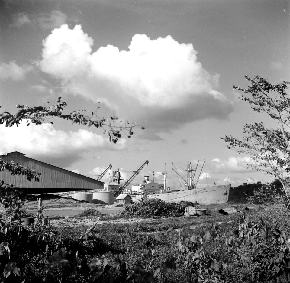 Het schip Howard A Kelly bij de fabriek van de Billiton Maatschappij Suriname i, Bestanddeelnr 252-6572