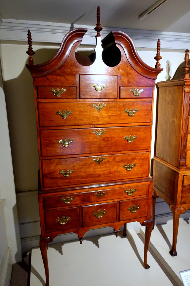 High chest owned by William Emerson (1743-1776), Concord, 1770-1776, cherry, maple, white pine, ash - Concord Museum - Concord, MA - DSC05667