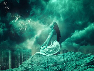 Sky clouds woman