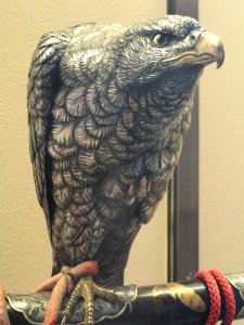 Hawk incense burner, Japanese, purchased 1901, cast silver with lacquer perch - George Walter Vincent Smith Art Museum - DSC03566