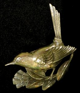 Hawaii school sterling silver brooch with a bird on a branch, Honolulu Museum of Art