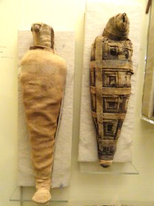 Hawk mummies, Egypt, Ptolemaic Period (left), Roman Period (right) - Royal Ontario Museum - DSC09740