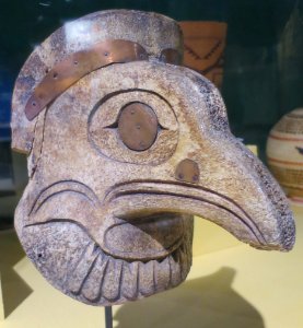 Hawk forehead mask, Tlingit, c. 1900, whale vertebrae, Heard Museum photo