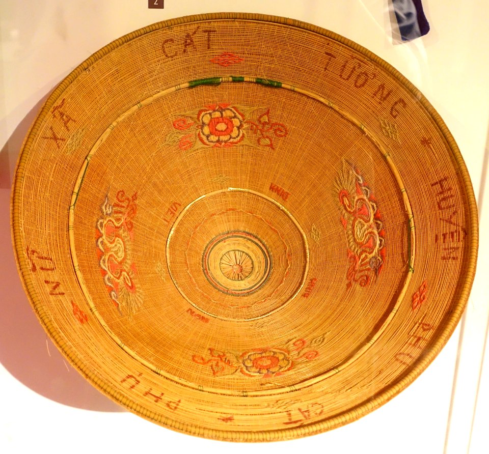 Hat, Viet, Binh Dinh, 1986, palm leaves with bamboo frame, wool patterns - Vietnamese Women's Museum - Hanoi, Vietnam - DSC04000