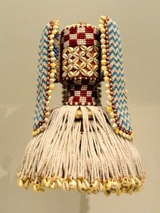 Hat (Kalyeem), possibly early 1900s, Central Africa, Democratic Republic of the Congo, Kuba people, raffia, glass beads, cowrie shells, cloth - Cleveland Museum of Art - DSC08694