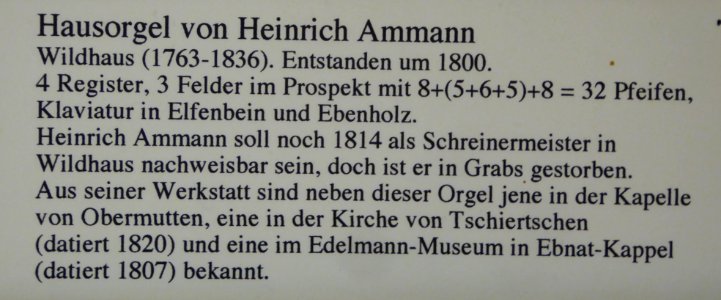 Hausorgel Heinrich Ammann - Beschriftung