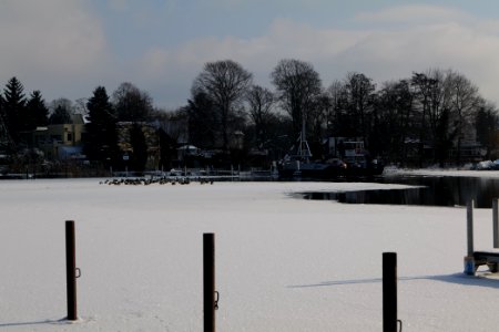 Havel ferry Hakenfelde Konradshöhe with ice and snow 2021-02-10 01