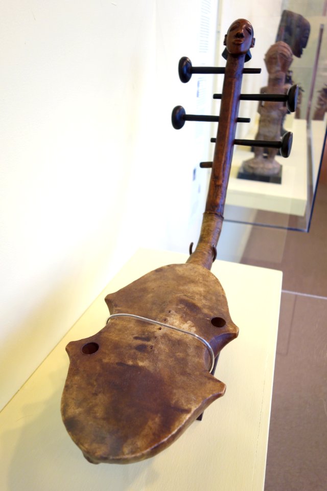Harp, possibly by Zande people, DR Congo, wood, hide, fiber - Fitchburg Art Museum - DSC08950