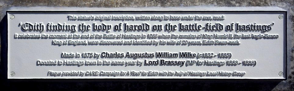 Harold and Edith Statue, West Marina Gardens, Sea Road, St Leonards (plaque)