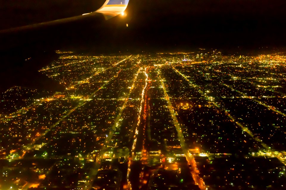 Harbor Freeway and Downtown LA seen from Airplane