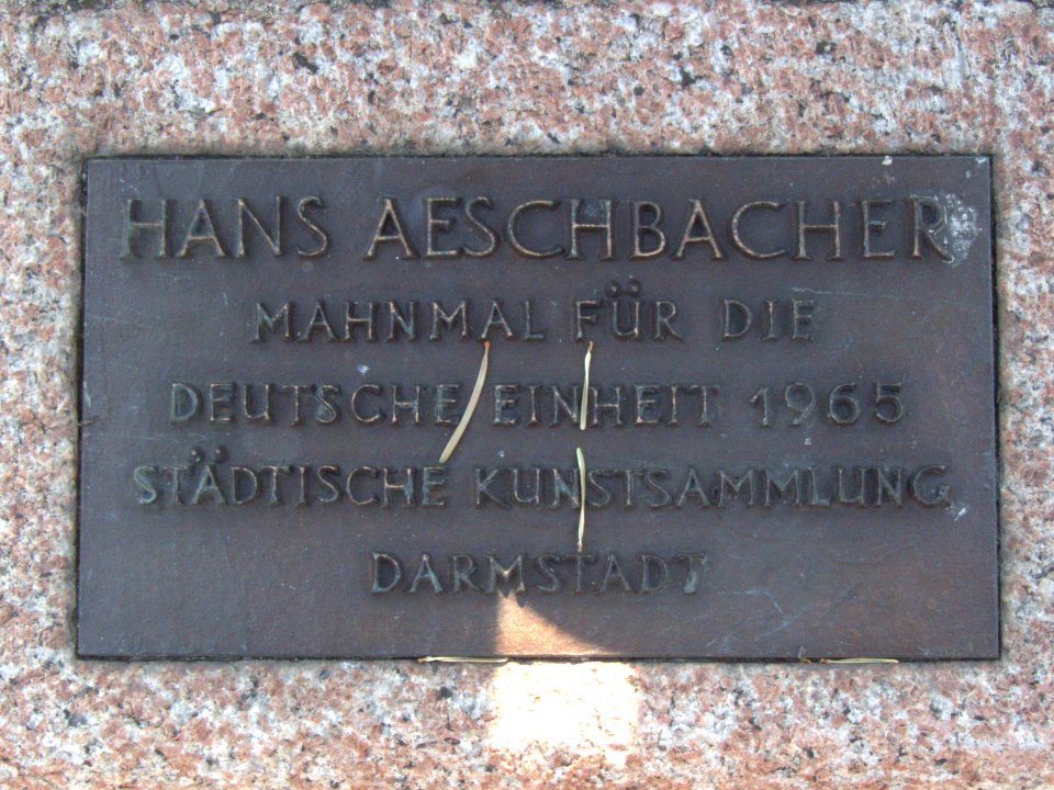 Hans Aeschbacher „Mahnmal für die Deutsche Einheit 1965“, Plakette