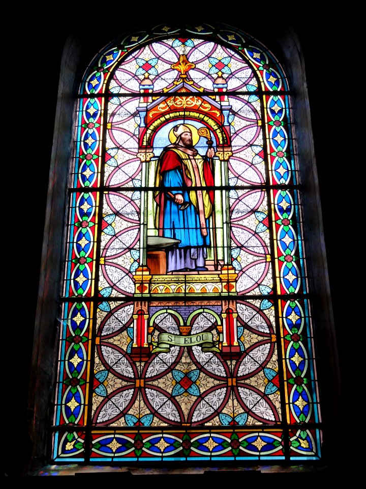 Haspres (Nord, Fr) église, vitrail Saint Éloi