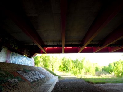 Harthbogen-Brücke bzw. Bauwerk 48.1 der Südumgehung Leipzig als Teil der BAB 38 -Untersicht-quer- Anfang Mai 2018
