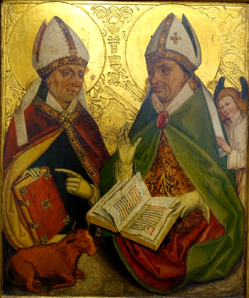 Harsdorfer Altarpiece predella wing panel, Saints Ambrose of Milan and Augustine of Hippo, Michael Wolgemut and workshop, Nuremberg, c. 1495-1498 - Germanisches Nationalmuseum - Nuremberg, Germany - DSC02887