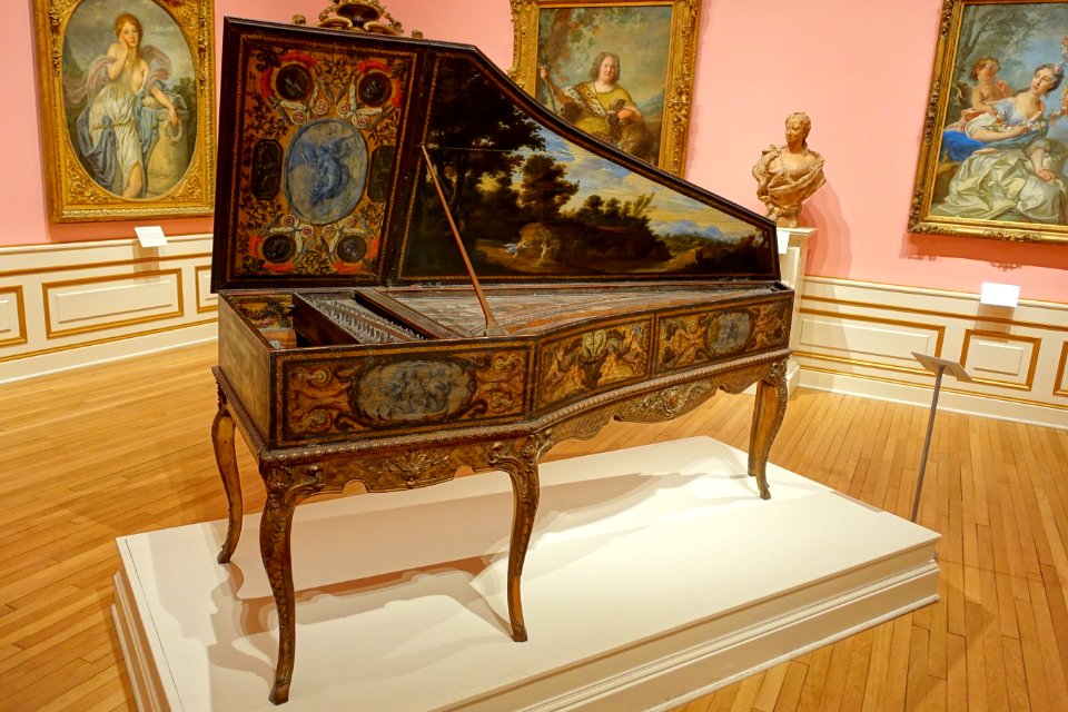 Harpsichord with Apollo and Daphne, by Claude Jacquet, view 2, French, 1652, carved, painted, and gilt wood - John and Mable Ringling Museum of Art - Sarasota, FL - DSC00797