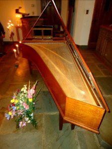 Harpsichord instrument seen from right side