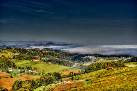 Fog landscape village