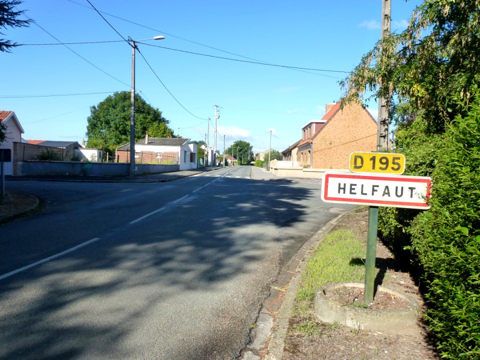 Helfaut (Pas-de-Calais, Fr) city limit sign Helfaut