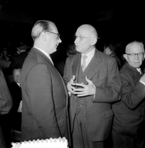 Heinrich von Brentano (links) in gesprek met Robert Schuman, Bestanddeelnr 906-0229