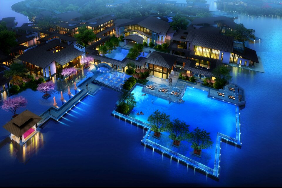 Hot springs landscape night view