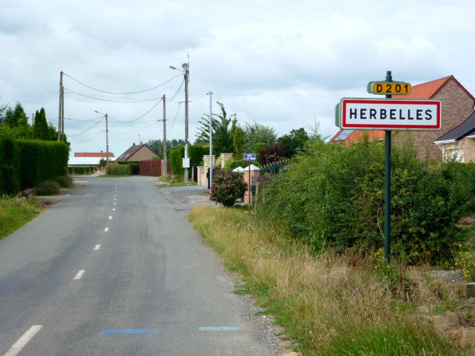 Herbelles (Pas-de-Calais, Fr) city limit sign