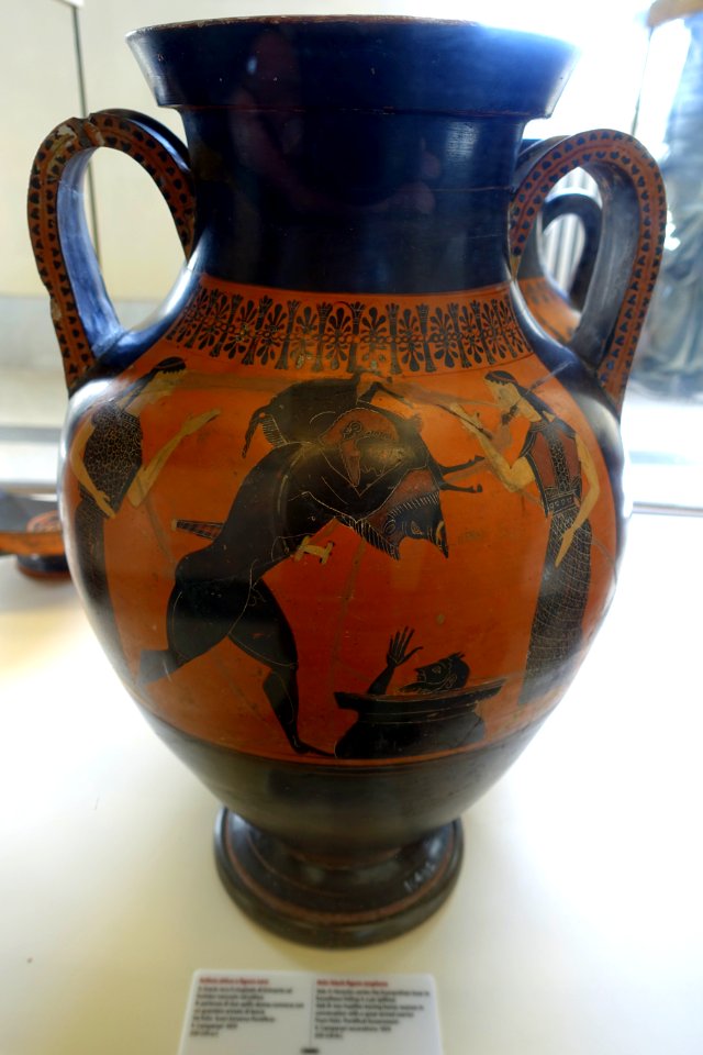 Herakles carrying the Erymanthian boar to Eurystheus hiding in a jar, Attic black-figure amphora, 550-530 BC, inv. 16442 - Museo Gregoriano Etrusco - Vatican Museums - DSC01064