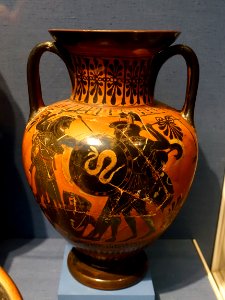 Herakles fighting Geryon, neck amphora, Attic Greek, 550-530 BC, painted clay - Portland Art Museum - Portland, Oregon - DSC08968