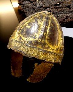 Helmet, 'Furstengrabes', Gammertingen, Kreis Sigmaringen, gilt copper and iron - Landesmuseum Württemberg - Stuttgart, Germany - DSC02903 photo