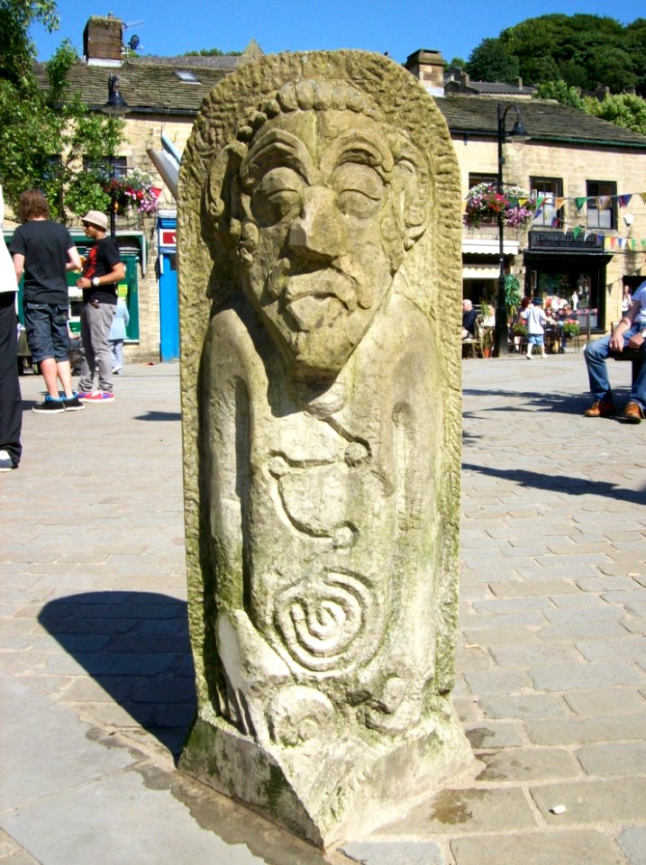 Hebden Bridge, carved bollard in St George's Square