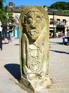 Hebden Bridge, carved bollard in St George's Square