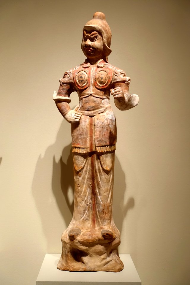 Heavenly kings (Guardian figures), 2 of 2, Shaanxi or Henan province, China, 600-700 AD, earthenware with gesso and traces of pigment - Portland Art Museum - Portland, Oregon - DSC08394