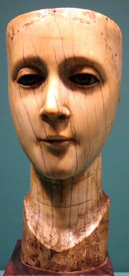 Head of the Virgin Mary from the Philippines, 18th-19th century, carved ivory with inlaid glass eyes