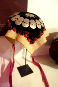 Headdress, Dao Thanh Y, Quang Ninh, 1957, view 1, cotton, embroidery, aluminum - Vietnamese Women's Museum - Hanoi, Vietnam - DSC03956