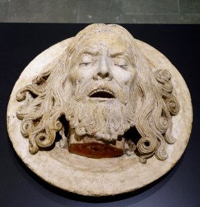 Head of St. John the Baptist on a Platter, Rhineland, c. 1480-1520, limestone with traces of polychromy - Museum Schnütgen - Cologne, Germany - DSC00127 photo