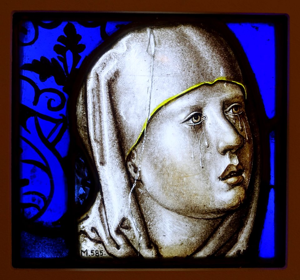 Head of Our Lady of Sorrows, Cologne, 1525-1550, stained glass - Museum Schnütgen - Cologne, Germany - DSC00245