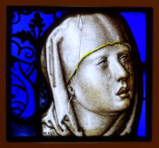 Head of Our Lady of Sorrows, Cologne, 1525-1550, stained glass - Museum Schnütgen - Cologne, Germany - DSC00245