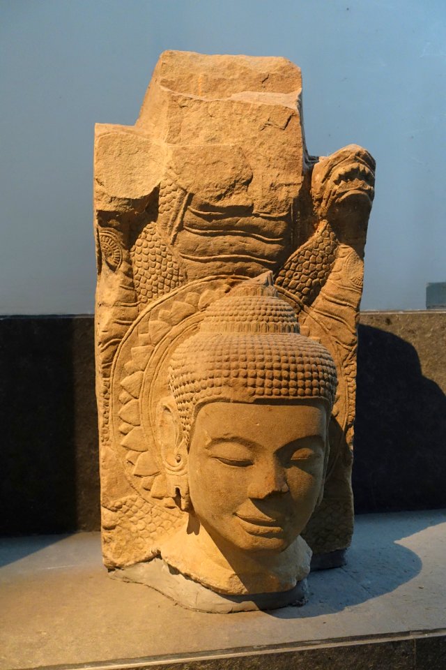Head of Buddha, perhaps 7th-8th century, sandstone - Museum of Vietnamese History - Ho Chi Minh City - DDSC06047