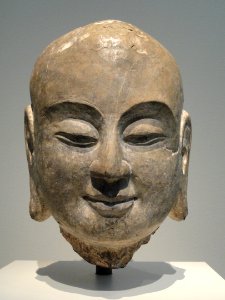Head of the Disciple Ananda, Hebei province, Fengfeng, northern Xiangtangshan Cave Temples, South Cave, Northern Qi dynasty, 550-577 AD, limestone with traces of pigment - Freer Gallery of Art - DSC05697