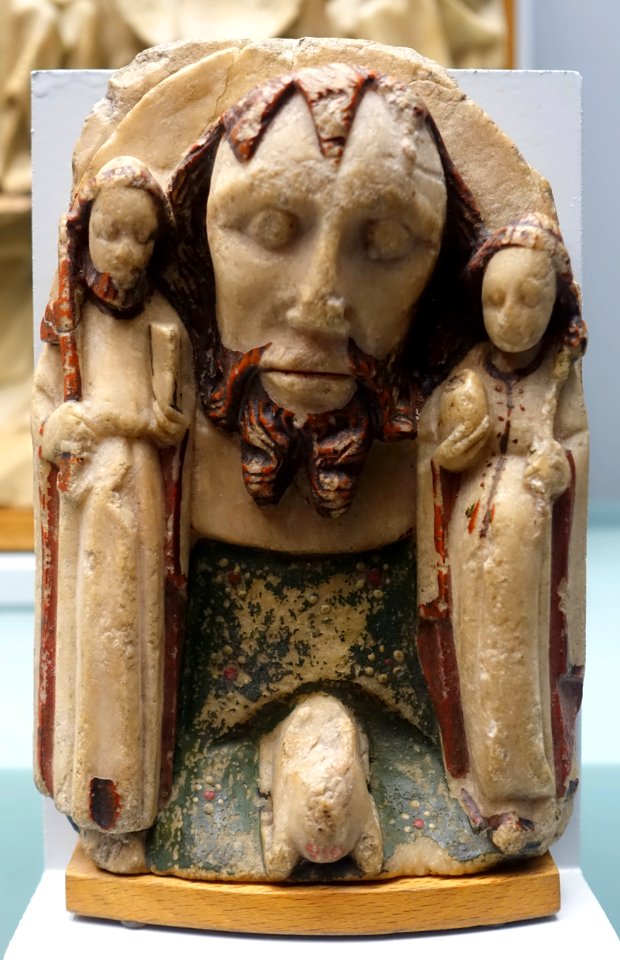 Head of St. John on a platter, England, Nottingham, late 15th century, alabaster with polychrome - Cinquantenaire Museum - Brussels, Belgium - DSC08568